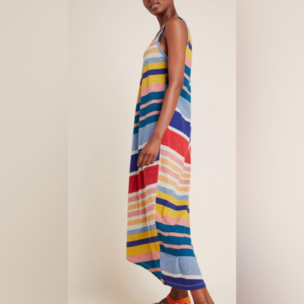 NWOT Anthropologie Saturday Sunday Retro Rainbow Chevron Lounge Midi Dress - Picture 4 of 8